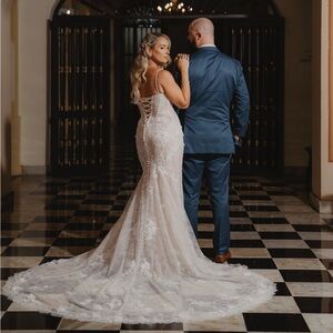 Martina Liana Ivory Floral Lace Wedding Gown with Pearl Detailing.